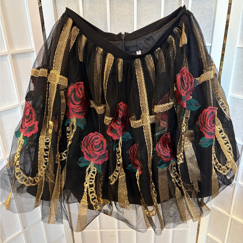 Rachel Allen Witchy Fairy Grunge Whimsigoth Black Rose Chain Baroque Sz 6 Skirt‎
